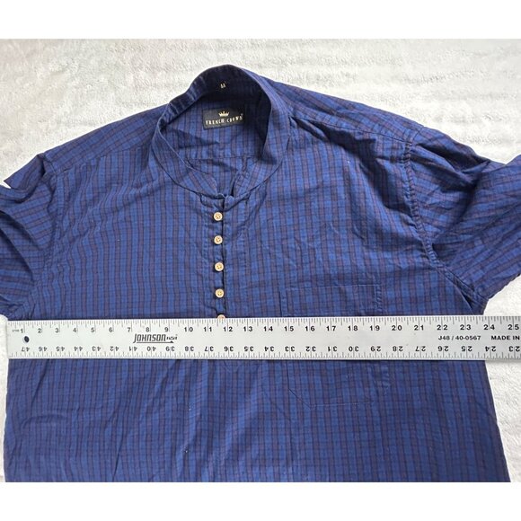 French Crown Mens Blue Purple Plaid Casual Long-Sleeve Henley Shirt Size 44 - Picture 6 of 8